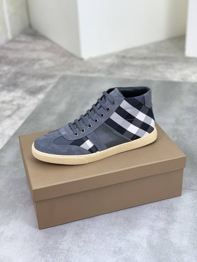 Factory price: Real price Leather and Velvet Knight Burberry sports men's shoes, new casual high top men's shoes, new spring and summer season design, perfect workmanship, set foot lazy style to create cabinet quality, shoe upper: fashionable and exq