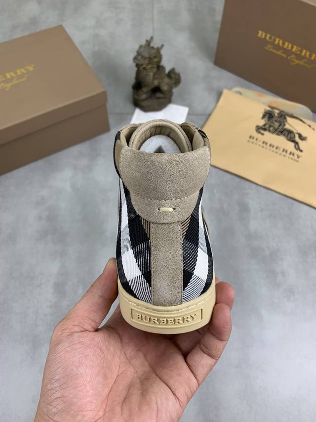 Factory price real price leather and velvet knight Burberry sports men's shoes, new casual high top men's shoes, new spring and summer season design, perfect workmanship, lazy foot style to create cabinet quality, shoe upper: fashionable and exquisit
