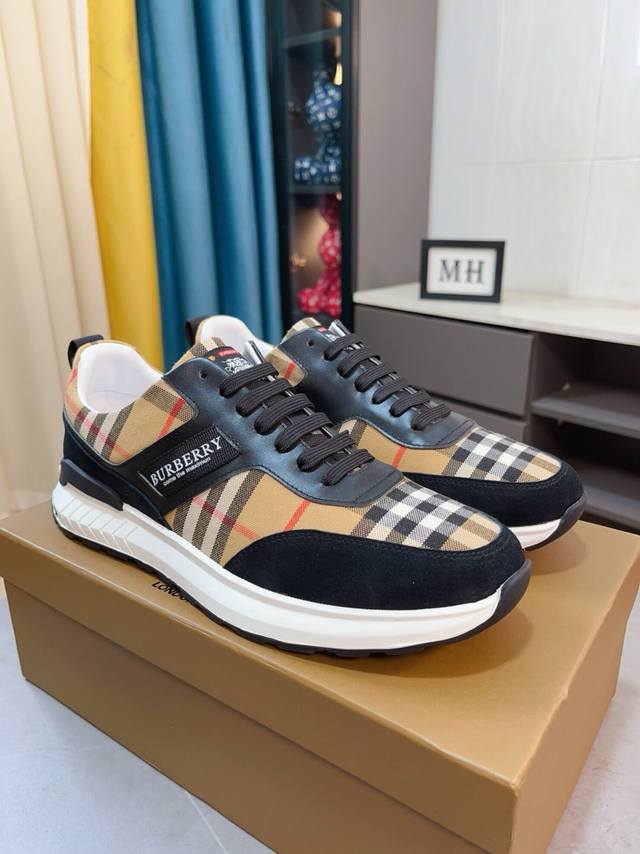 The factory price of Burberry Burbdrry's latest popular casual shoes with the same high version on the official website is the top brand luxury~purchasing agent. The upper is made of imported cowhide patchwork fabric, the original material is high-en